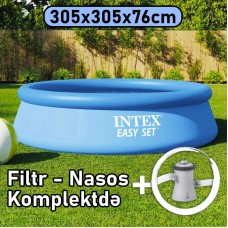 Şişmə hovuz Intex 3853TX28122, dairəvi, 305x76 sm, həcm 3853 l, mavi, filtr nasosu ilə - 3853TX28122