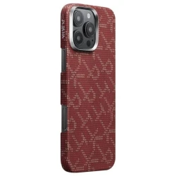 Чехол для iPhone 16 Pro Max темно-красный Pitaka Tactile Woven Monogram