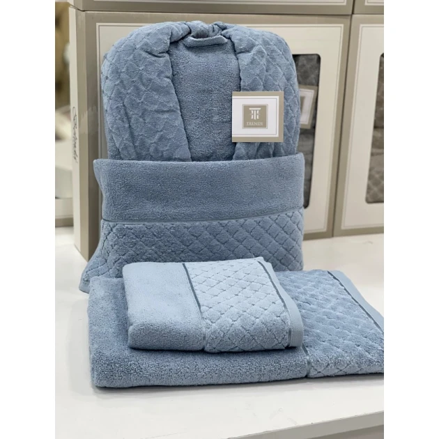 Банный набор MiraNova SF-797, хлопок, голубой, размер L/XL (банное полотенце + полотенце для лица + халат) Банный набор MiraNova SF-797, хлопок, голубой, размер L/XL (банное полотенце + полотенце для лица + халат)