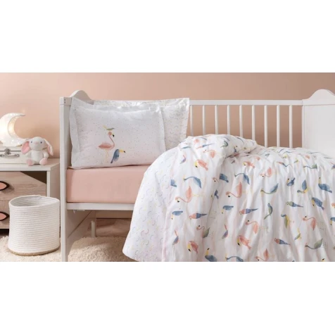 Комплект детского постельного белья для девочек Yataş Nuala, пододеяльник 100x150 см, простыня 120x190 см, наволочка 35x45 см, односпальный, хлопок, Pudra Комплект детского постельного белья для девочек Yataş Nuala, пододеяльник 100x150 см, простыня 120x190 см, наволочка 35x45 см, односпальный, хлопок, Pudra