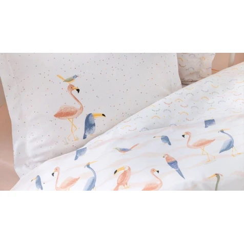 Комплект детского постельного белья для девочек Yataş Nuala, пододеяльник 100x150 см, простыня 120x190 см, наволочка 35x45 см, односпальный, хлопок, Pudra Комплект детского постельного белья для девочек Yataş Nuala, пододеяльник 100x150 см, простыня 120x190 см, наволочка 35x45 см, односпальный, хлопок, Pudra
