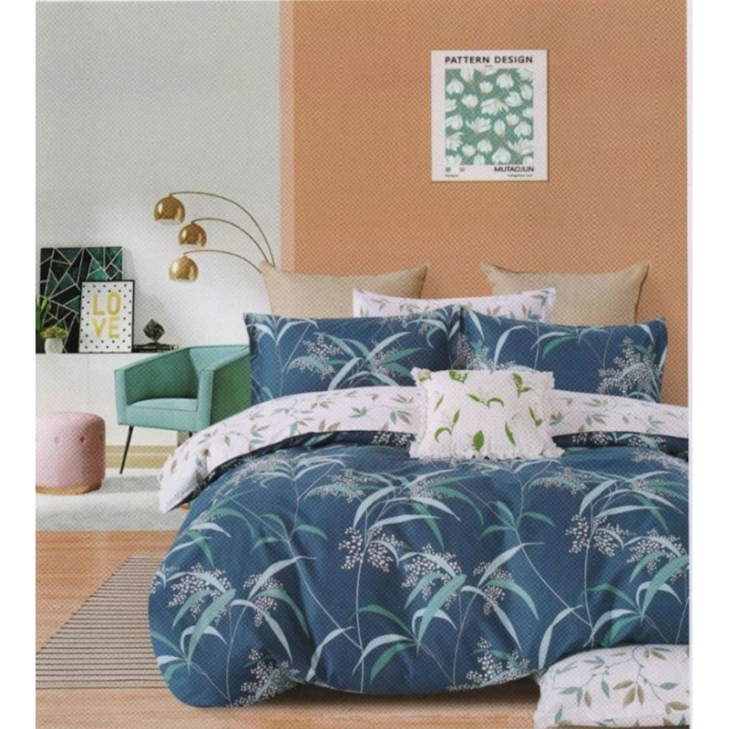 Комплект постельного белья First Home SHA-0000577, листья/цветочный, 2 пододеяльника 160x220 см, простыня 250x240 см, наволочки 50x70 см 2 шт, семейный, хлопок, разноцветный