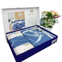 Комплект постельного белья First Home SHA-0000577, листья/цветочный, 2 пододеяльника 160x220 см, простыня 250x240 см, наволочки 50x70 см 2 шт, семейный, хлопок, разноцветный