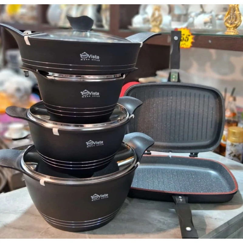 Набор посуды Vista, литой гранит, черный, 9 предметов