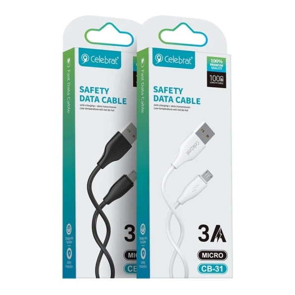 Kabel Celebrat CB-31 A-M USB to Micro USB, 1 m, White