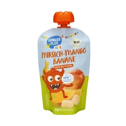 Фруктовое пюре Genus Plus Kids, персик/банан/манго, от 12 месяцев, 100 г