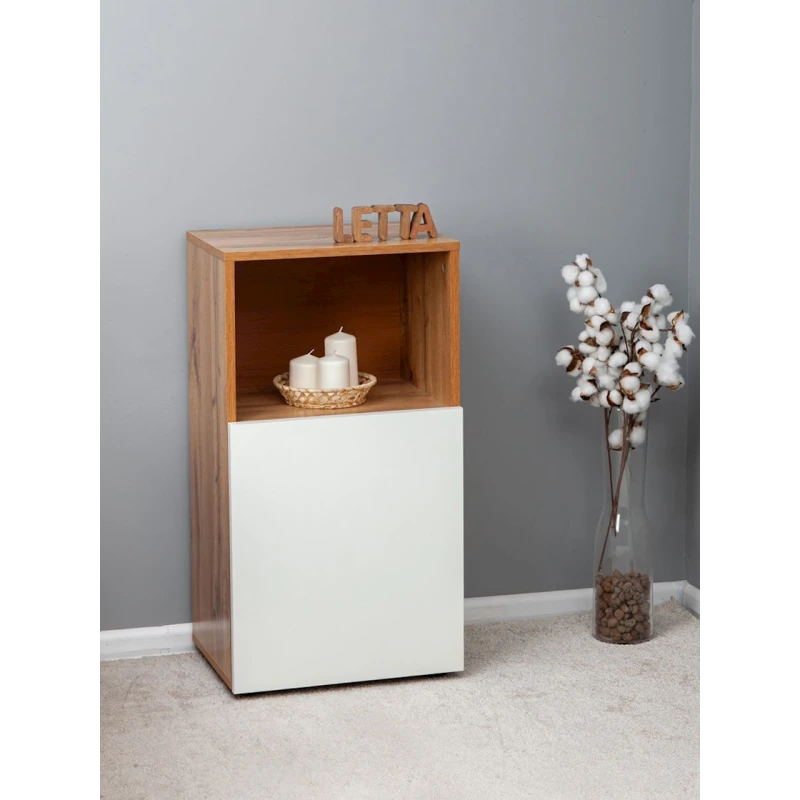 Тумба под телевизор Letta, ЛДСП, белая/коричневая, 67x35x70 см