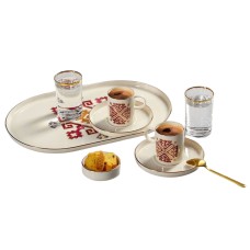 Qəhvə dəsti Porland Arabesque 04ALM006577, 8 parça, 2 nəfərlik, farfor, ağ/qırmızı, 85 ml