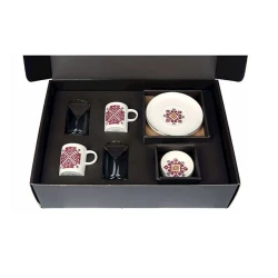 Набор кофейный Porland Arabesque 04ALM006577, фарфор, 8 предметов, на 2 персоны, белый/красный, 85 мл