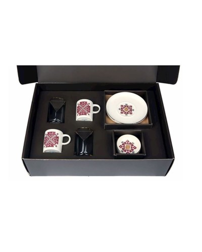 Qəhvə dəsti Porland Arabesque 04ALM006577, 8 parça, 2 nəfərlik, farfor, ağ/qırmızı, 85 ml