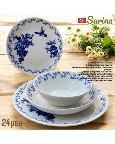 Süfrə qab-qacaq Sarina SHA-00006592, farfor, ağ, 6 nəfərlik, 24 ədəd