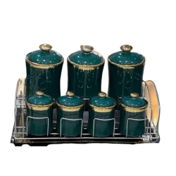 Saxlama qabı dəsti Sax_005, yaşıl/qızılı, 7 əd