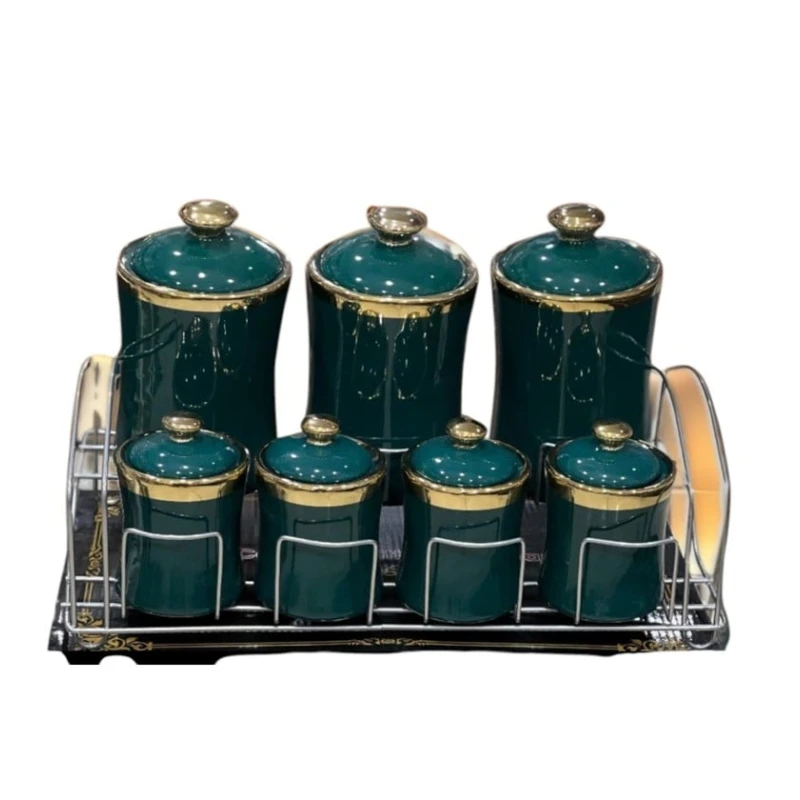 Saxlama qabı dəsti Sax_005, yaşıl/qızılı, 7 əd