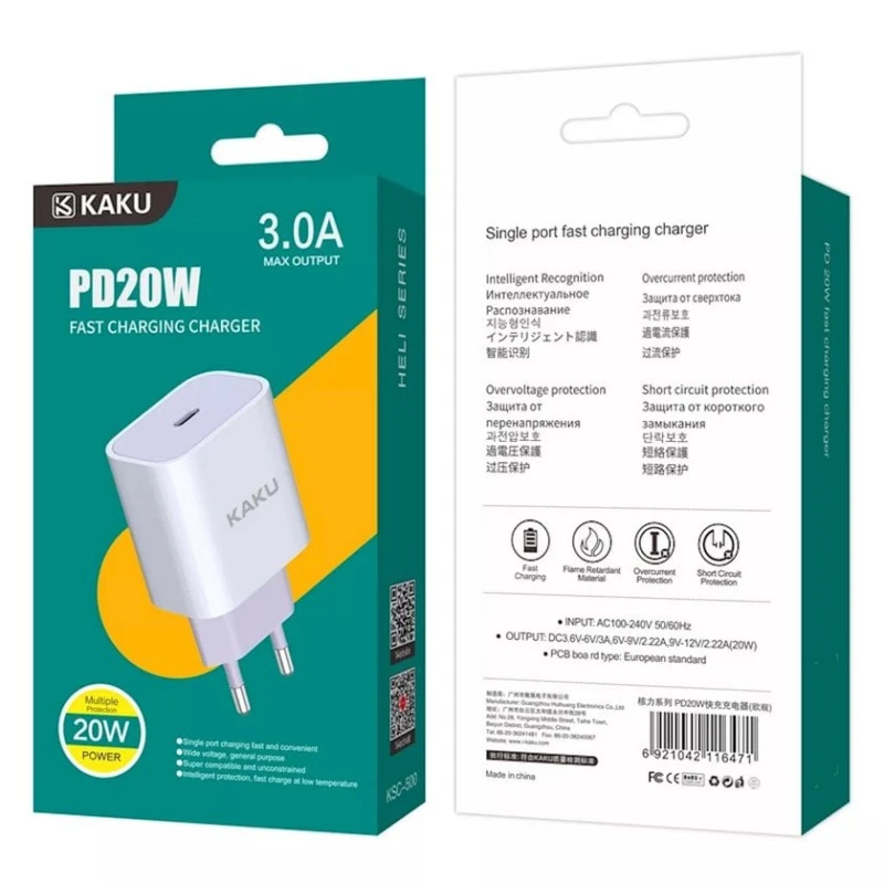 Сетевое зарядное устройство Kaku KSC-500 20W PD Type-C, Белый Сетевое зарядное устройство Kaku KSC-500 20W PD Type-C, Белый