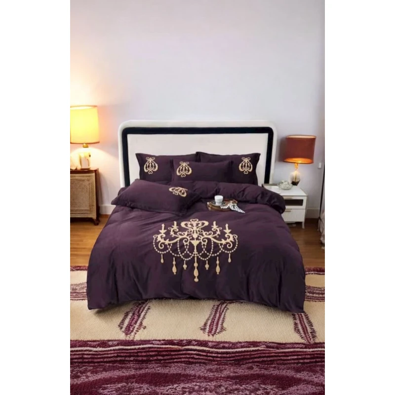 Yataq dəsti Luxe Cotton Lu-xe-000304, yorğan üzü 200x240 sm, mələfə 220x240 sm, yastıq üzü 50x70 sm, ikinəfərlik, velür, bənövşəyi