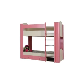 Двухъярусная односпальная кровать, ламинат, розовая, 202x180x95 см