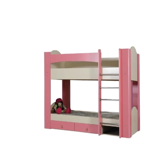 Двухъярусная односпальная кровать, ламинат, розовая, 202x180x95 см Двухъярусная односпальная кровать, ламинат, розовая, 202x180x95 см