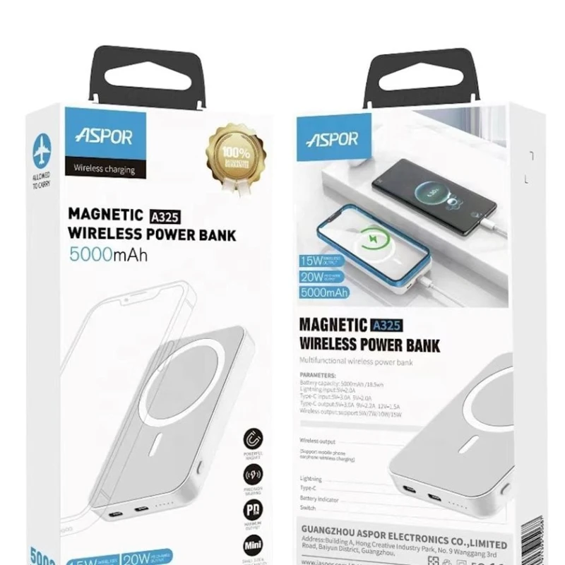 Внешний аккумулятор Aspor A325 MW 5000 mAh MagSafe White