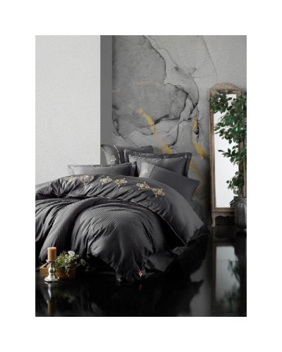 Yataq dəsti Cotton Box Brode King Anthracite, yorğan üzü 200x220 sm, mələfə 240x260 sm, 4 əd yastıq üzü 50x70 sm, ikinəfərlik, pambıq