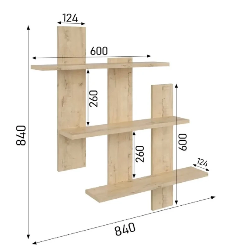 Полка настенная Art Mebel 71, ламинат, 84х84х13 см, бежевая