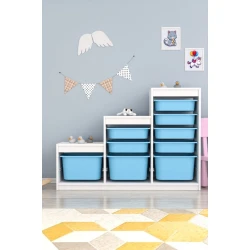 Шкаф для игрушек Pratico I39046, белый/голубой, 29.6x93x132.3 см