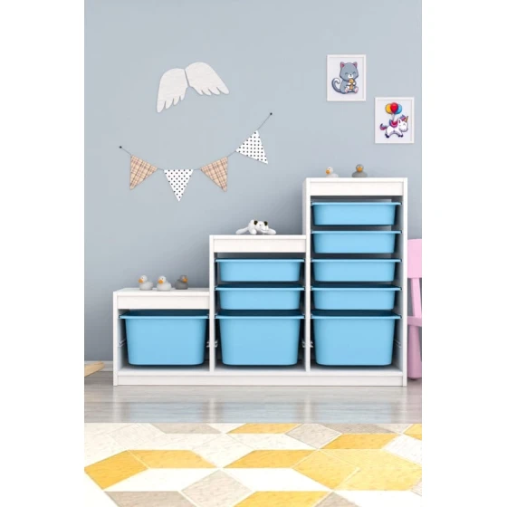 Шкаф для игрушек Pratico I39046, белый/голубой, 29.6x93x132.3 см Шкаф для игрушек Pratico I39046, белый/голубой, 29.6x93x132.3 см