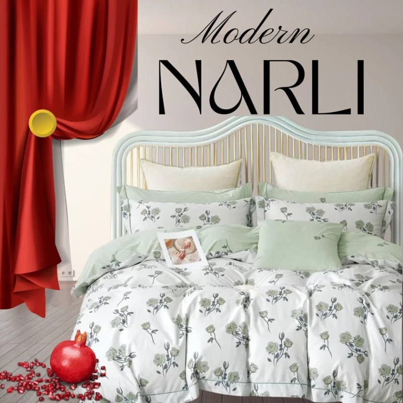 Комплект постельного белья Narlı 000935, пододеяльник 200x220 см, простыня 240x260 см, 2 наволочки 50x70 см, двуспальный, хлопок/сатин, разноцветный