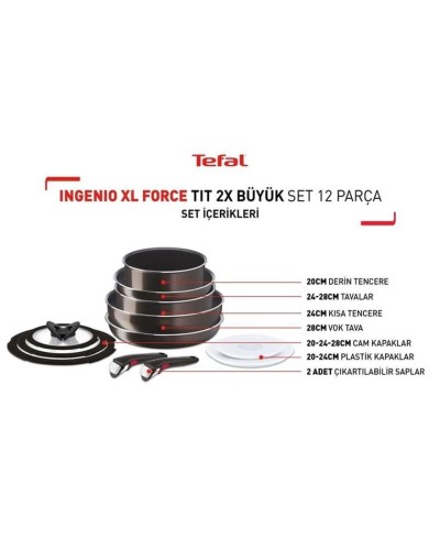 Tava dəsti Tefal Ingenio XL Force, titan, qara, 20/24/28 sm