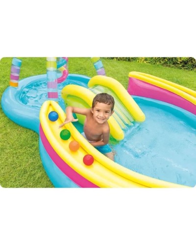 Şişmə hovuz Intex, su təpəciyi və su səpən ilə, rəngarəng, həcm 374 l, 295x191x109 sm - 374TX56137