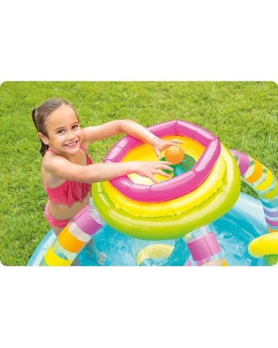 Şişmə hovuz Intex, su təpəciyi və su səpən ilə, rəngarəng, həcm 374 l, 295x191x109 sm - 374TX56137