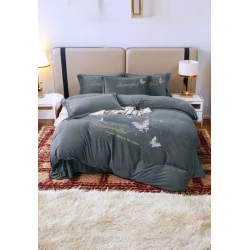 Yataq dəsti Luxe Cotton Lu-xe-000305, yorğan üzü 200x240 sm, mələfə 220x240 sm, yastıq üzü 50x70 sm, ikinəfərlik, velür, boz