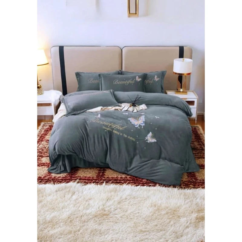 Комплект постельного белья Luxe Cotton Lu-xe-000305, пододеяльник 200x240 см, простыня 220x240 см, наволочка 50x70 см, двуспальный, велюр, серый