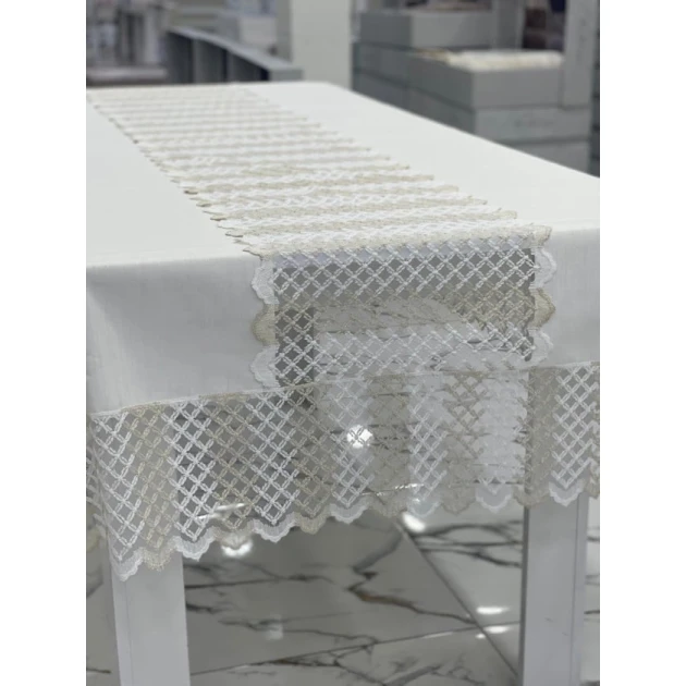 Скатерть MiraNova FS-615, 160x260 см, лен, белая