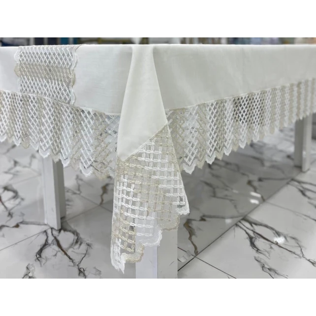 Скатерть MiraNova FS-615, 160x260 см, лен, белая