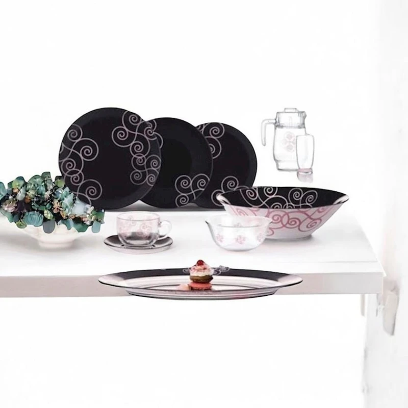 Süfrə qab-qacaq dəsti BTC-053, 6 nəfərlik, ağ/qara, 46 parça