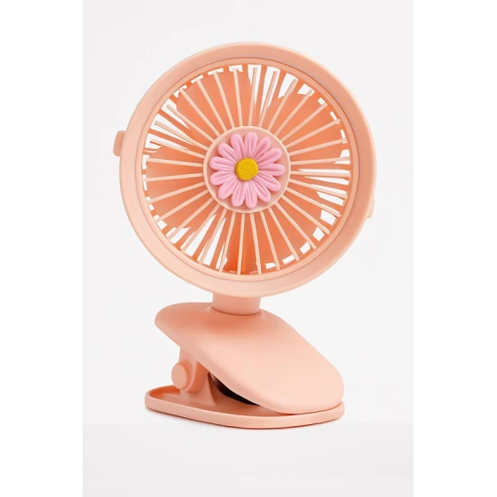 Настольный вентилятор с цветочным декором, зажим, персиковый цвет