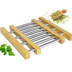 İsti əşyalar üçün sini MH115157 Excellent, 22x20 sm, paslanmayan metal/bambuk, gümüşü/qəhvəyi