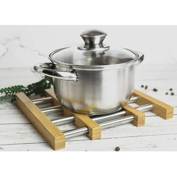 İsti əşyalar üçün sini MH115157 Excellent, 22x20 sm, paslanmayan metal/bambuk, gümüşü/qəhvəyi