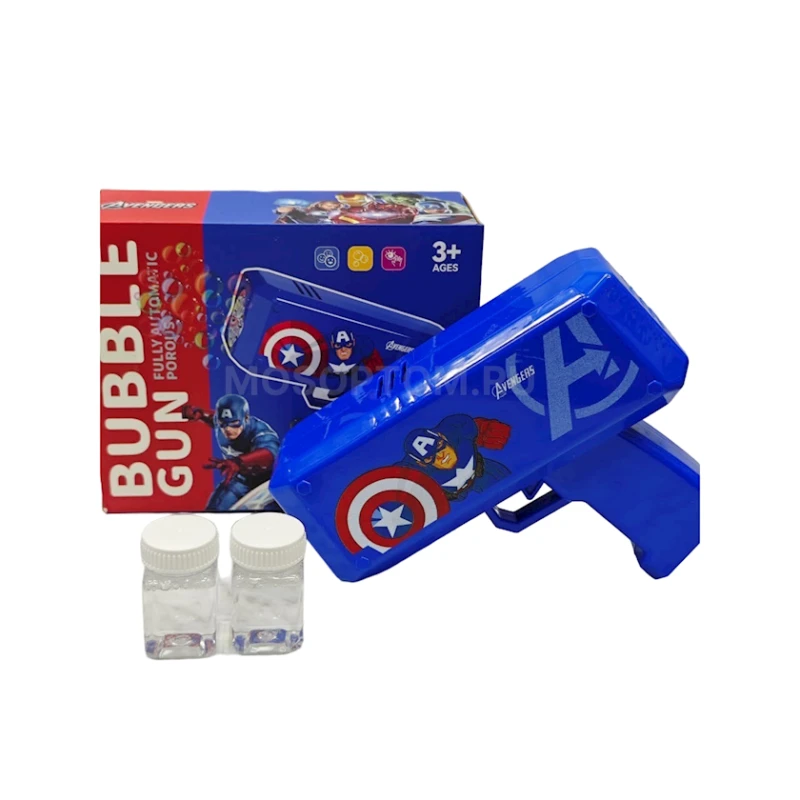 Пистолет для мыльных пузырей Bubble Gun Avengers PP577-5, синий, 3+ лет Пистолет для мыльных пузырей Bubble Gun Avengers PP577-5, синий, 3+ лет
