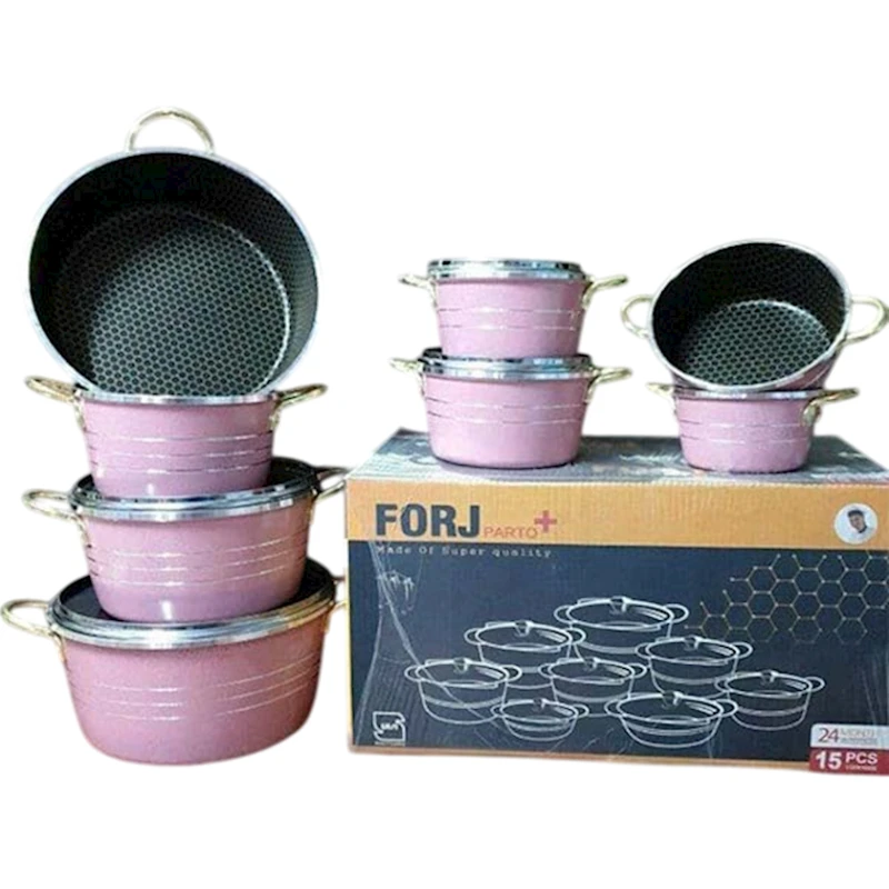 Qab-qacaq dəsti 101, alüminium, çəhrayı, 15 parça