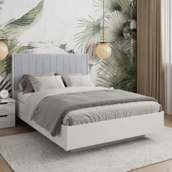 Двуспальная кровать Art_ikili_yataq 63, ламинат/текстиль, серая, 120x200х200 см