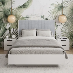 Двуспальная кровать Art_ikili_yataq 63, ламинат/текстиль, серая, 120x200х200 см