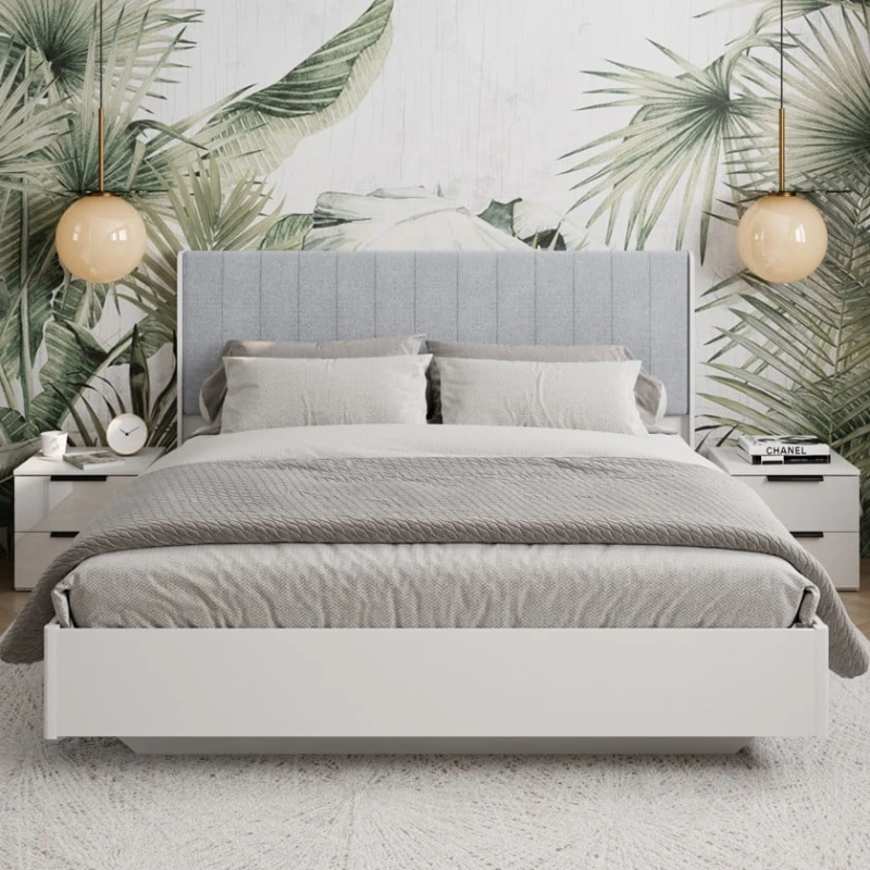 Двуспальная кровать Art_ikili_yataq 63, ламинат/текстиль, серая, 120x200х200 см