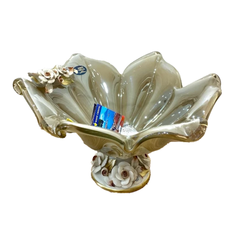 Фруктовница Murano 37х22 см, стекло, бежевый/золотой Фруктовница Murano 37х22 см, стекло, бежевый/золотой