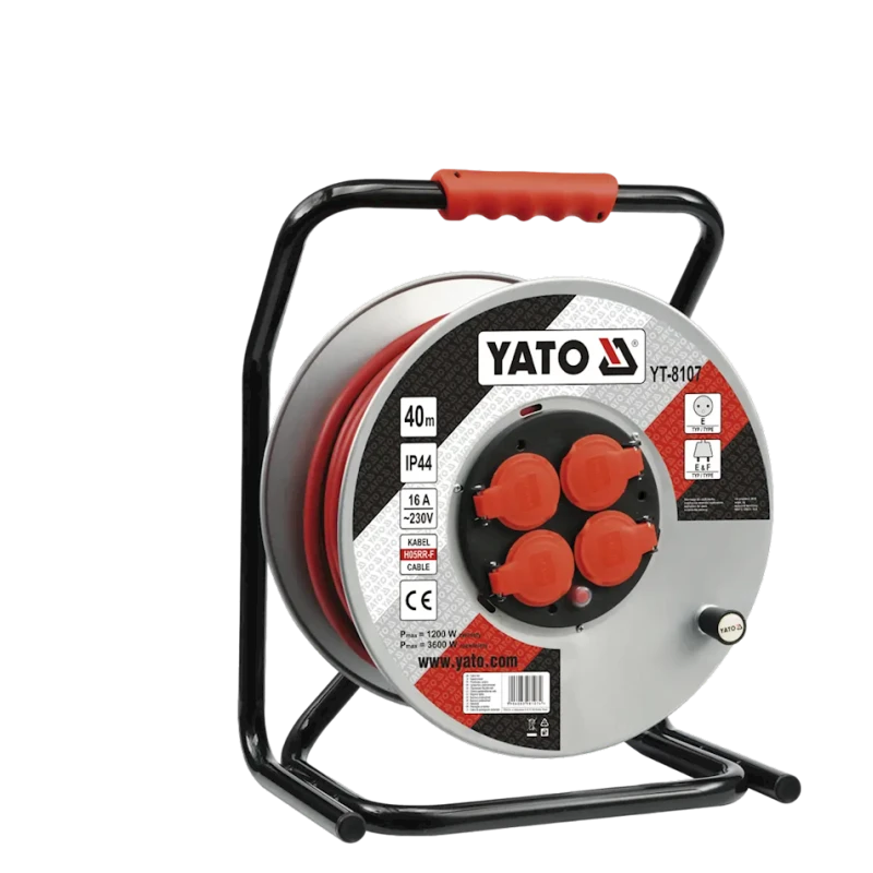 Удлинитель Yato YT-8107, 40 м, 4-розеточный, красный/серый Удлинитель Yato YT-8107, 40 м, 4-розеточный, красный/серый