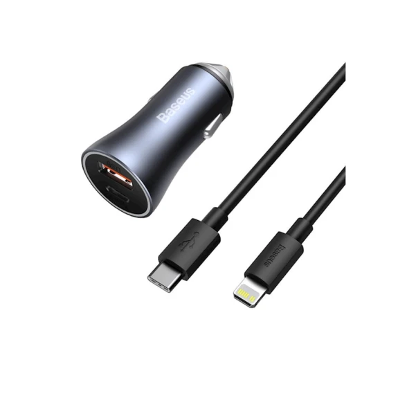 Автомобильное зарядное устройство Baseus Golden Contactor Pro Dual USB-C to Lightning Black Автомобильное зарядное устройство Baseus Golden Contactor Pro Dual USB-C to Lightning Black
