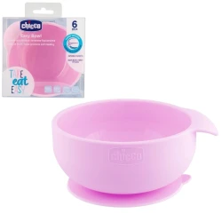 Миска Chicco с присоской, силикон, круглая, розовая