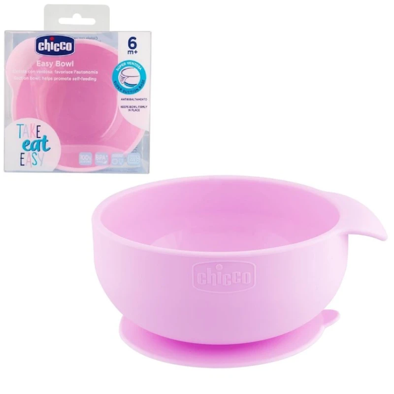 Миска Chicco с присоской, силикон, круглая, розовая
