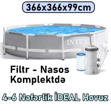 Hovuz Intex Karkaslı, 366x366x99 sm, həcm 8592 l, boz, dairə - 8592TX26716