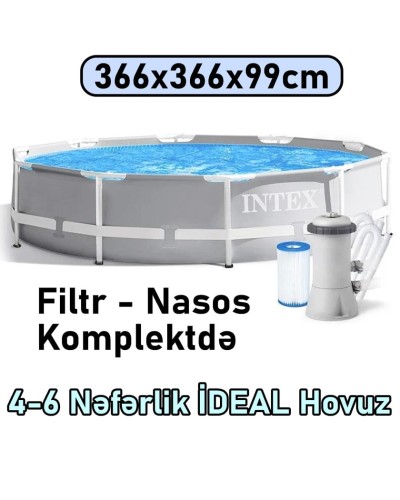 Hovuz Intex Karkaslı, 366x366x99 sm, həcm 8592 l, boz, dairə - 8592TX26716